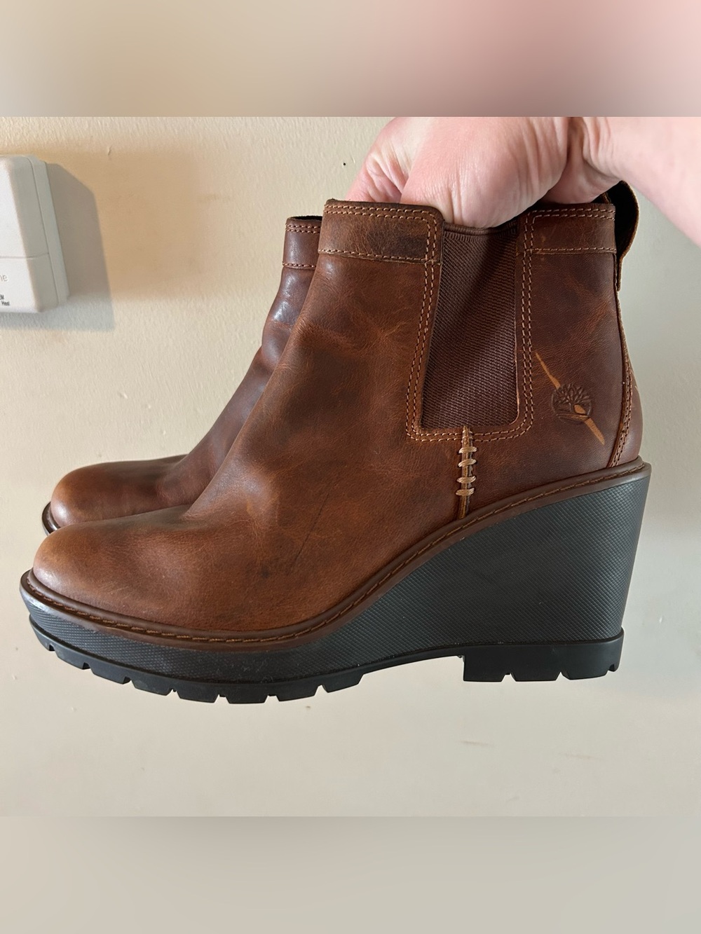 Timberland Kellis Wedge Chelsea Boots Anti-Fatigue Leather Brown Women’s Size 7
